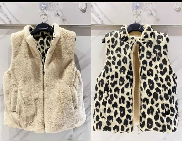 Gilet réversible fourrure/leopard